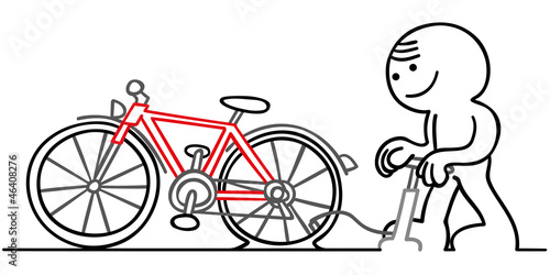 figur pumpt fahrradpneu auf