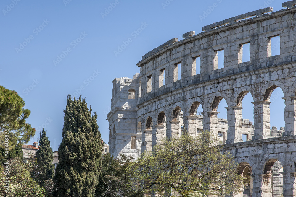 Obraz premium Detailansicht des römischen Amphitheaters in Pula