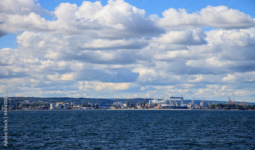 Panoramic view of the port in Gdynia, Poland.