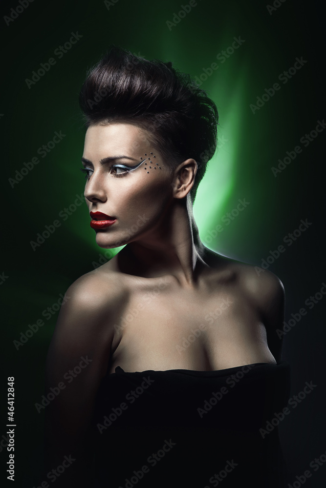 sexy woman with red lips in green light sexy woman with red lips in green light