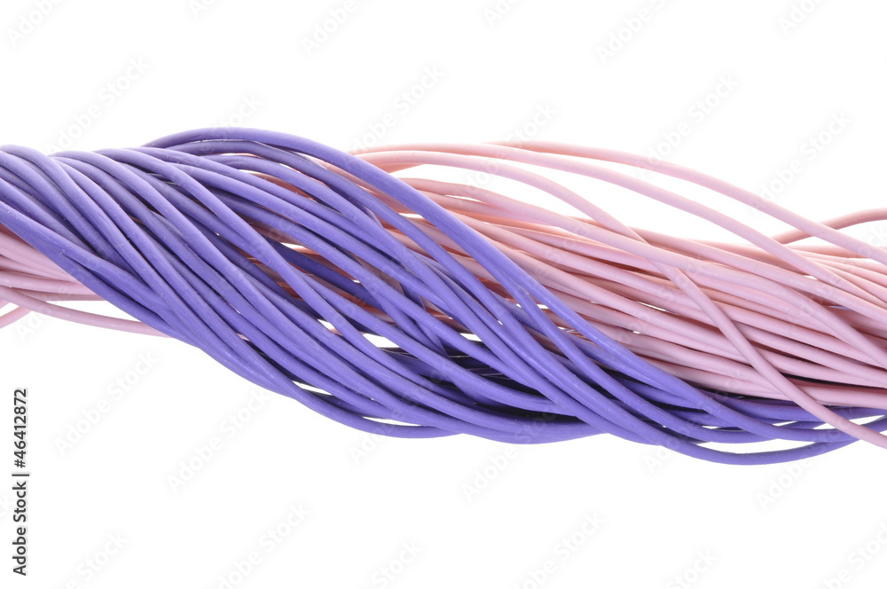 Purple cables line isolated on white background