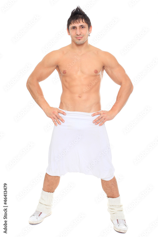 Fototapeta premium Muscular sexy naked dancer posing in the studio