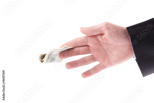 A businessman's hand with a one hundred dollars