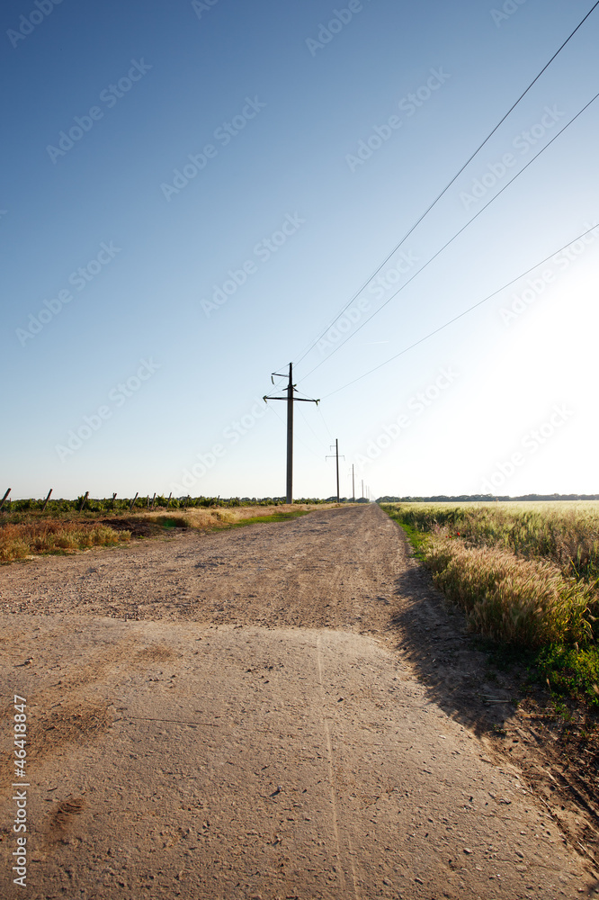 Rural road and the blue sky