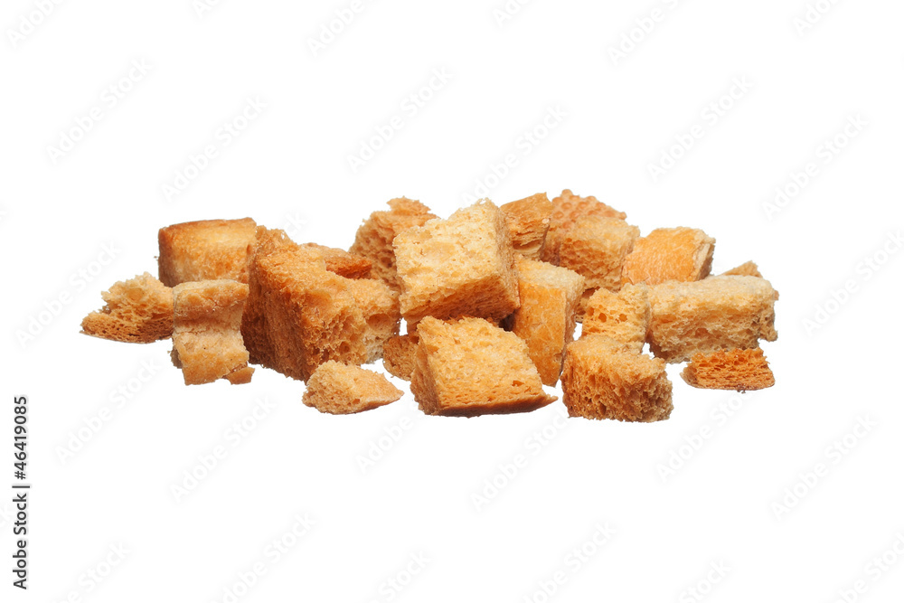 baked croutons on a white background
