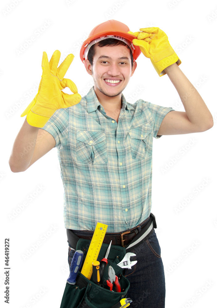 worker with ok sign worker with ok sign