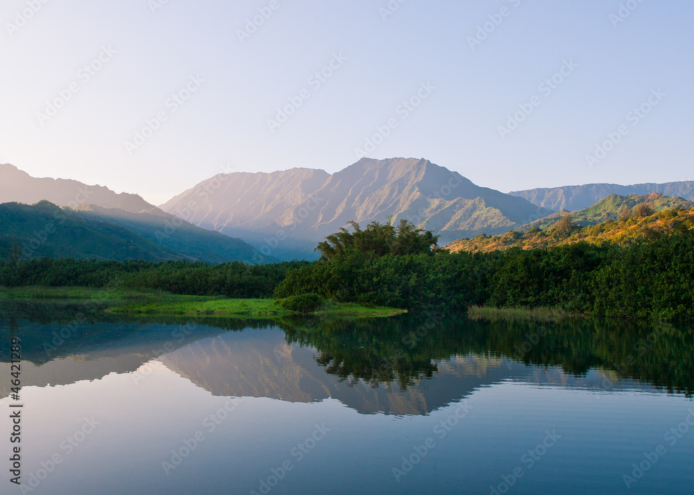 Mountains Reflected in Lake at Dawn