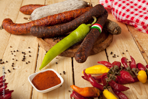 Ensemble aus ungarischer Salami,Pfeffer und Pepperoni