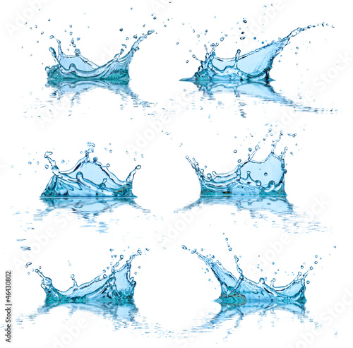 Water splashes collection, isolated on white background