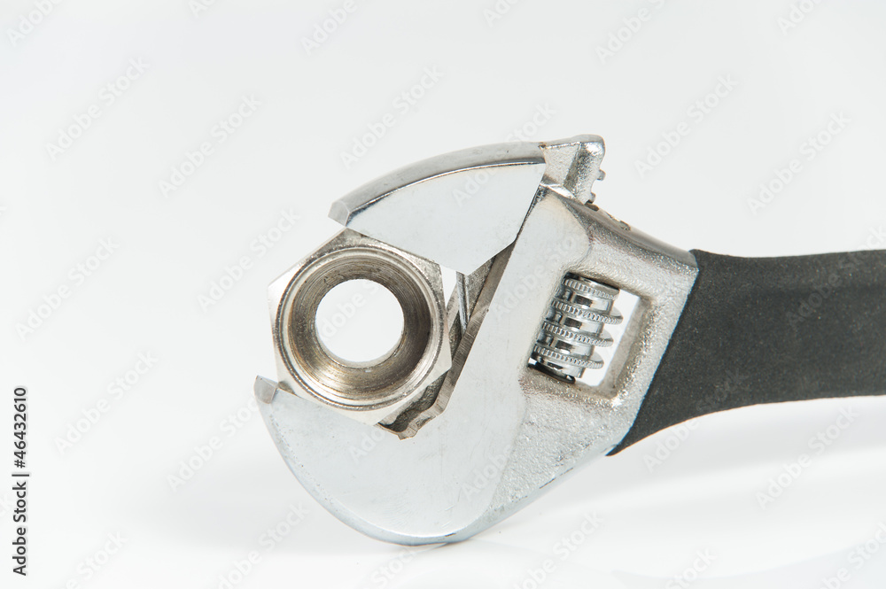 isolated vertical wrench jaws with union nut on white background isolated vertical wrench jaws with union nut on white background