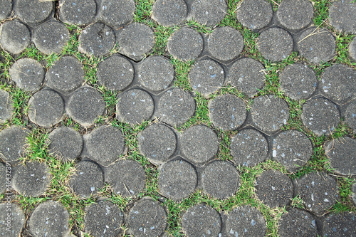 Circular radiating brick walkway in a park