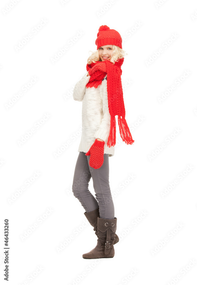 beautiful woman in hat, muffler and mittens beautiful woman in hat, muffler and mittens