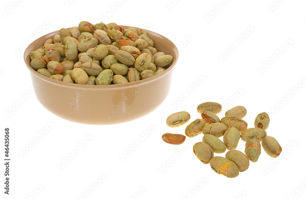 Edamame in bowl with separate nuts Edamame in bowl with separate nuts