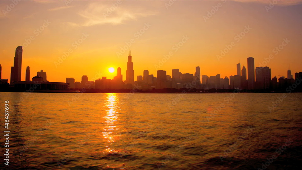 Time lapse Sunset View Chicago Skyline USA Time lapse Sunset View Chicago Skyline USA