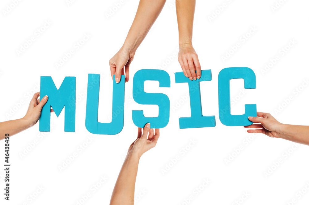Turquoise alphabet lettering spelling MUSIC Turquoise alphabet lettering spelling MUSIC
