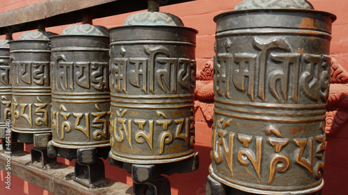 Buddhist prayer wheels. Kathmandu, Nepal.