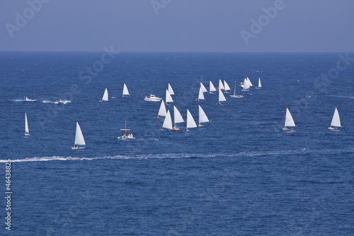 Segel regatta mit vielen Segelbooten im offenen meer
