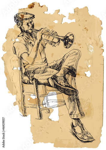 Musician, trumpeter. Hand drawing into vector