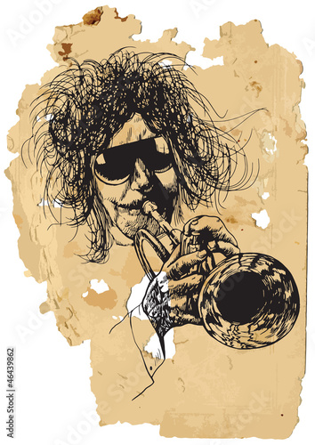 Musician, trumpeter. Hand drawing into vector