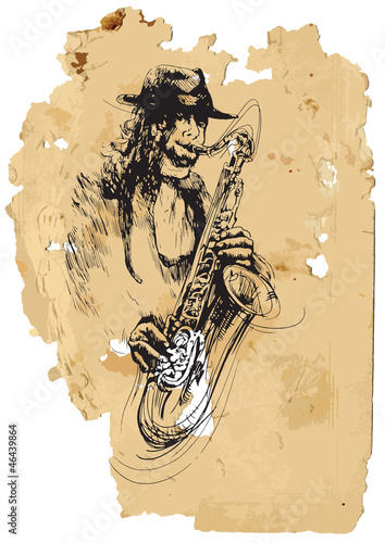 Musician, saxophonist. Hand drawing into vector