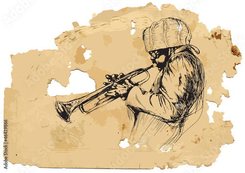 Musician, trumpeter. Hand drawing into vector