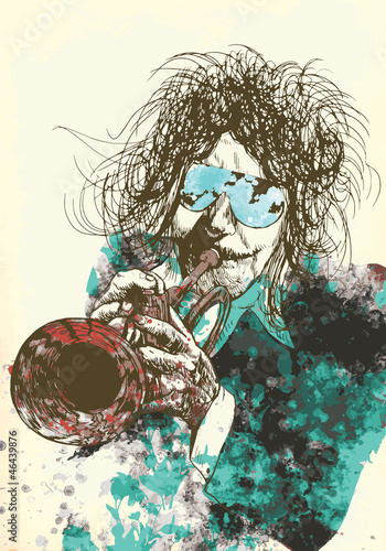 Musician, trumpeter. Hand drawing into vector