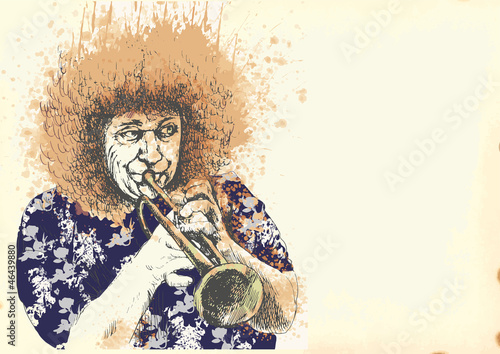 Musician, trumpeter. Hand drawing into vector