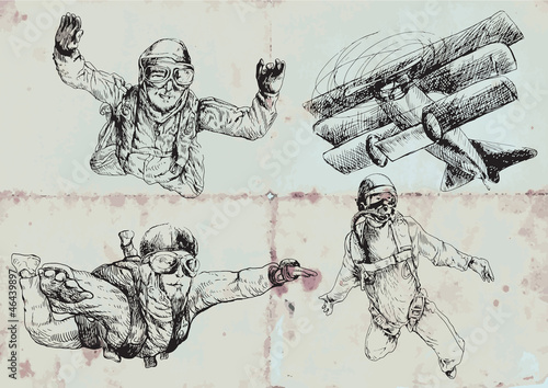 skydivers - collection of hand drawings