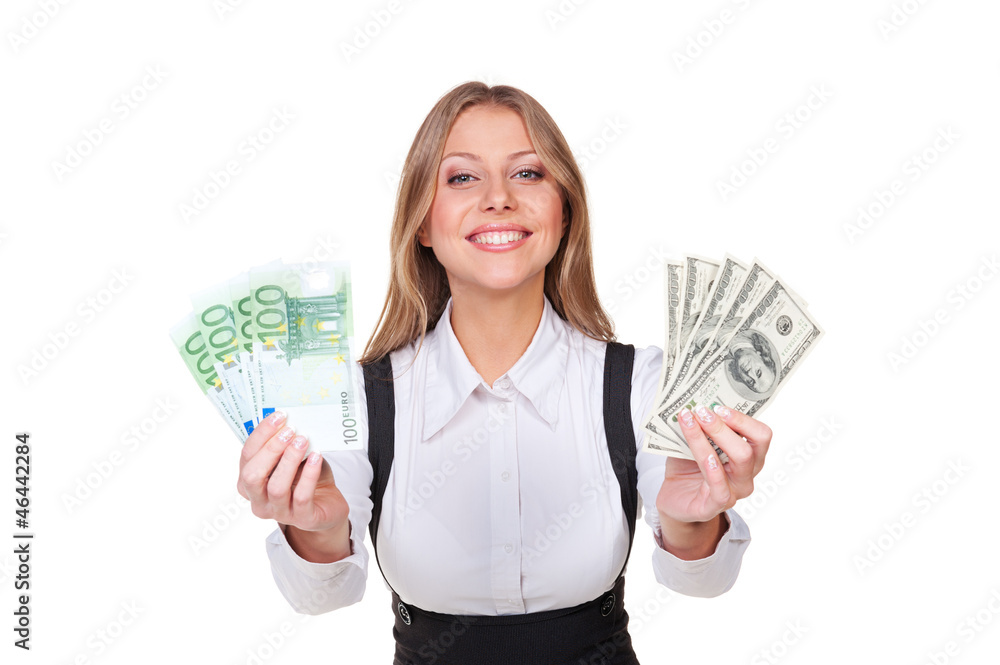 successful young businesswoman holding money successful young businesswoman holding money
