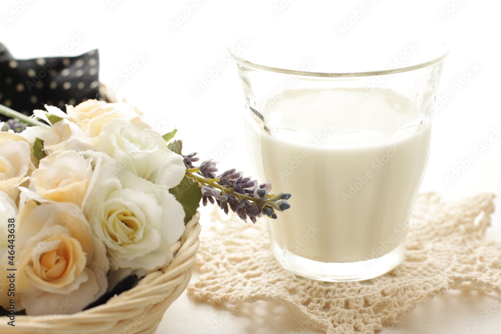 glass of milk with flower for breakfast image glass of milk with flower for breakfast image