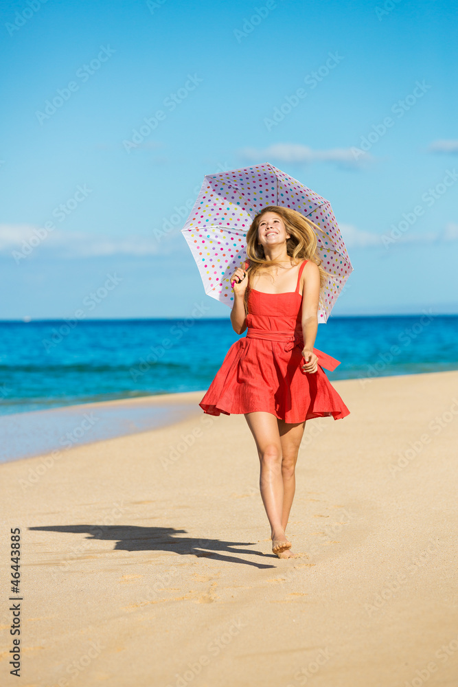 Beautiful Woman Walking on Tropical Beach