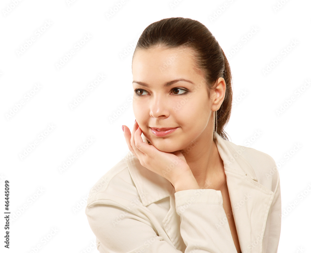 A beautiful woman, portrait isolated on white background A beautiful woman, portrait isolated on white background