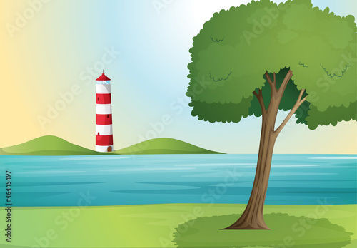 an ocean and a light house
