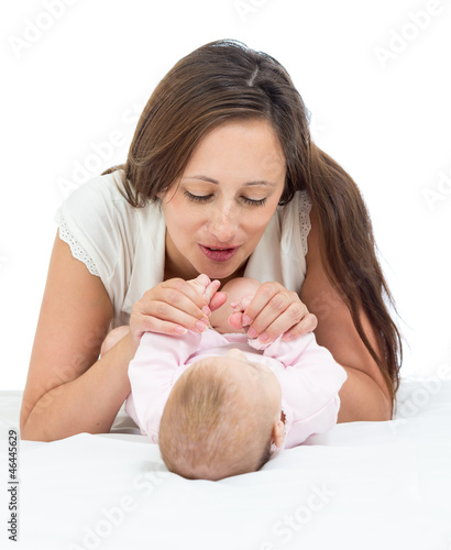 joyful mother playing with ...