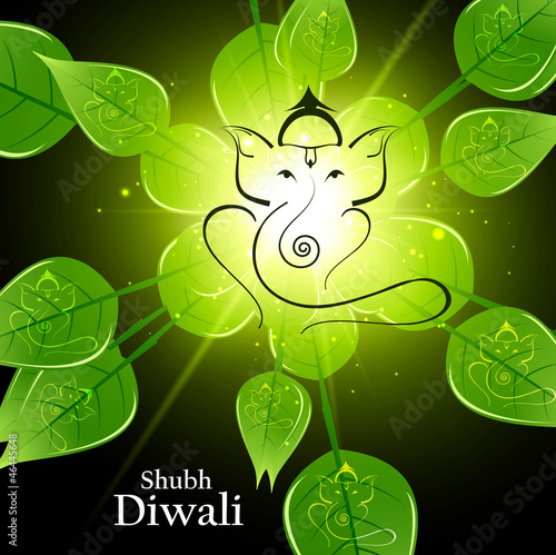 Beautiful artistic bright green lives colorful Hindu Lord Ganesh