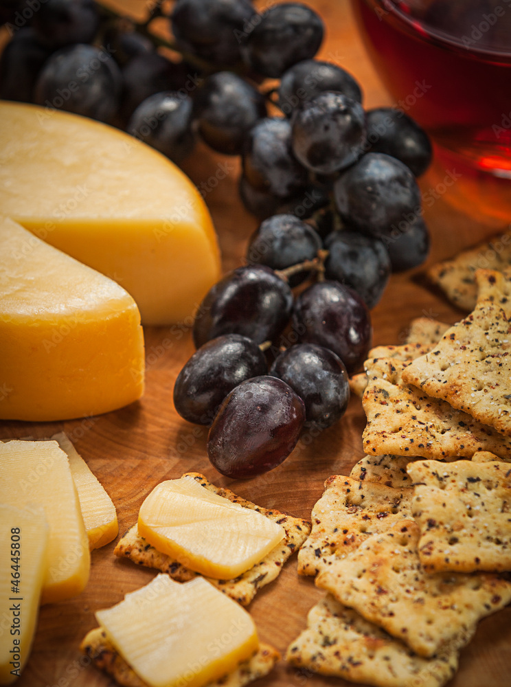 Cheese, Crackers, Grapes and Wine