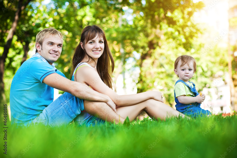 happy family in the summer park. picnic