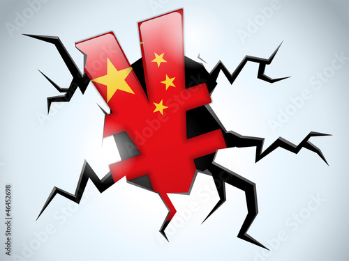 Yuan Yen Money Crisis China Flag Crack on the Floor