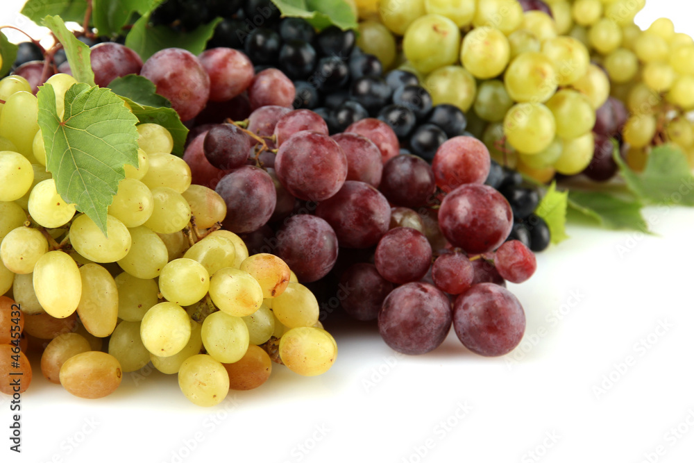 assortment of ripe sweet grapes isolated on white. assortment of ripe sweet grapes isolated on white.