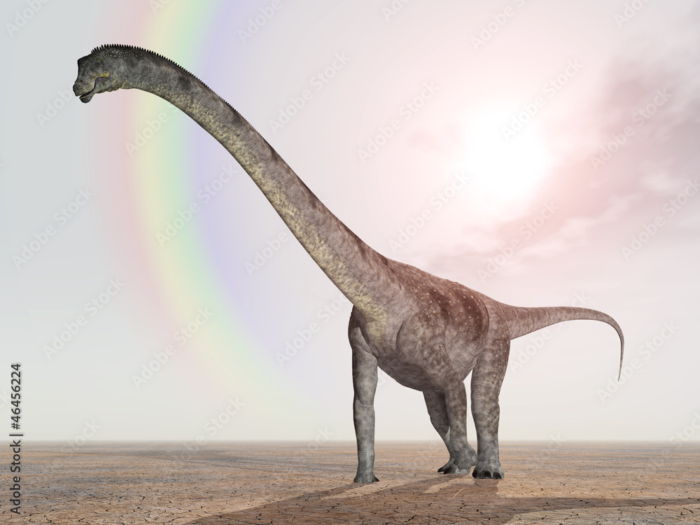 Obraz premium Dinosaurier Puertasaurus mit Regenbogen