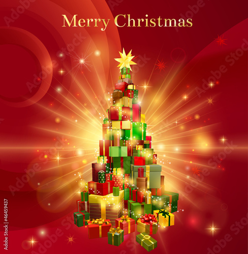 Red Merry Christmas Gift Tree Design