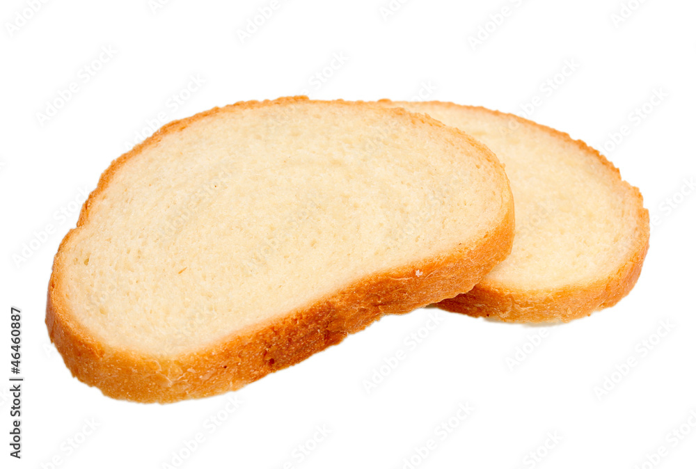 two slices of wheat bread isolated on white