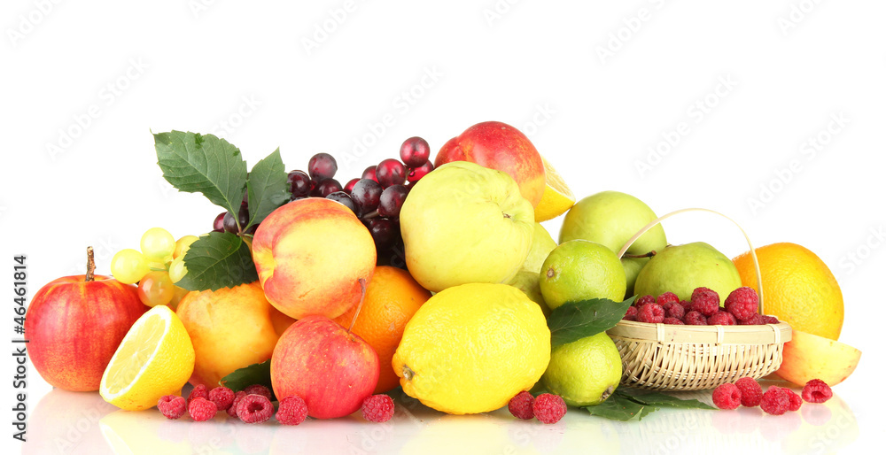 Assortment of exotic fruits and berries, isolated on white Assortment of exotic fruits and berries, isolated on white