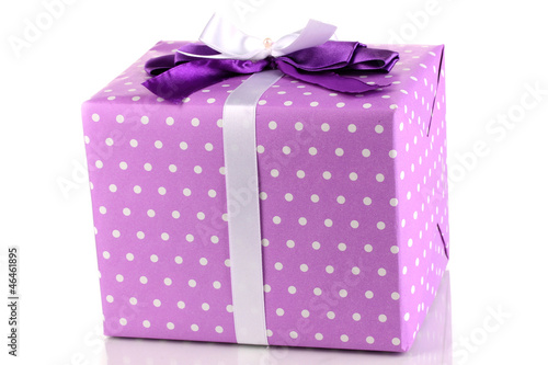 Colorful purple gift with bow isolated on white