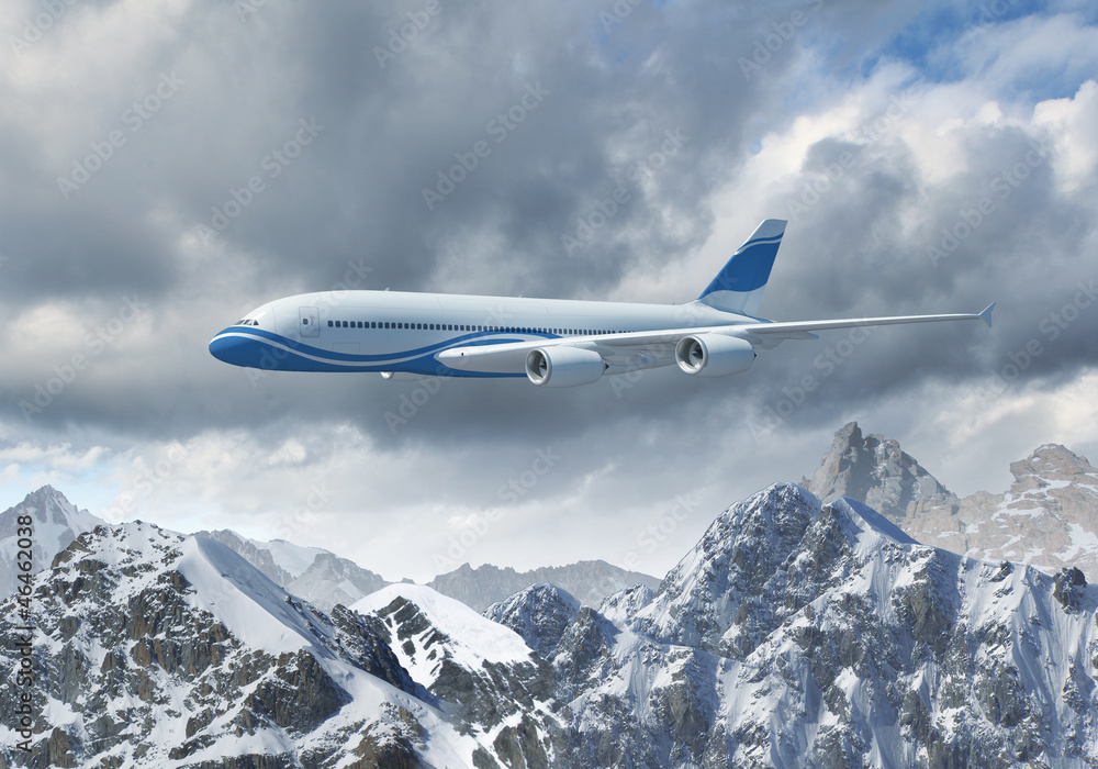 White passenger plane above the mountains White passenger plane above the mountains
