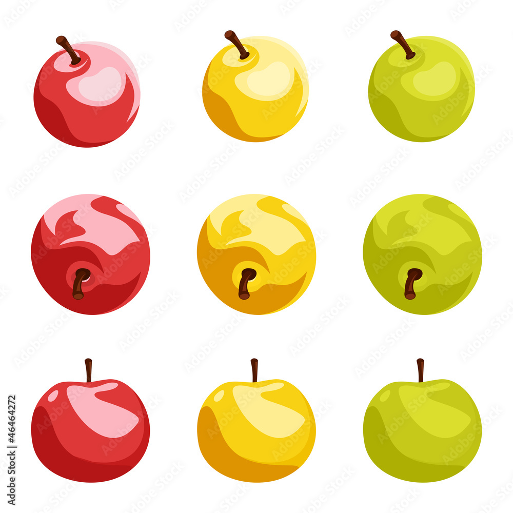 Set of nine apples. Vector illustration. Set of nine apples. Vector illustration.