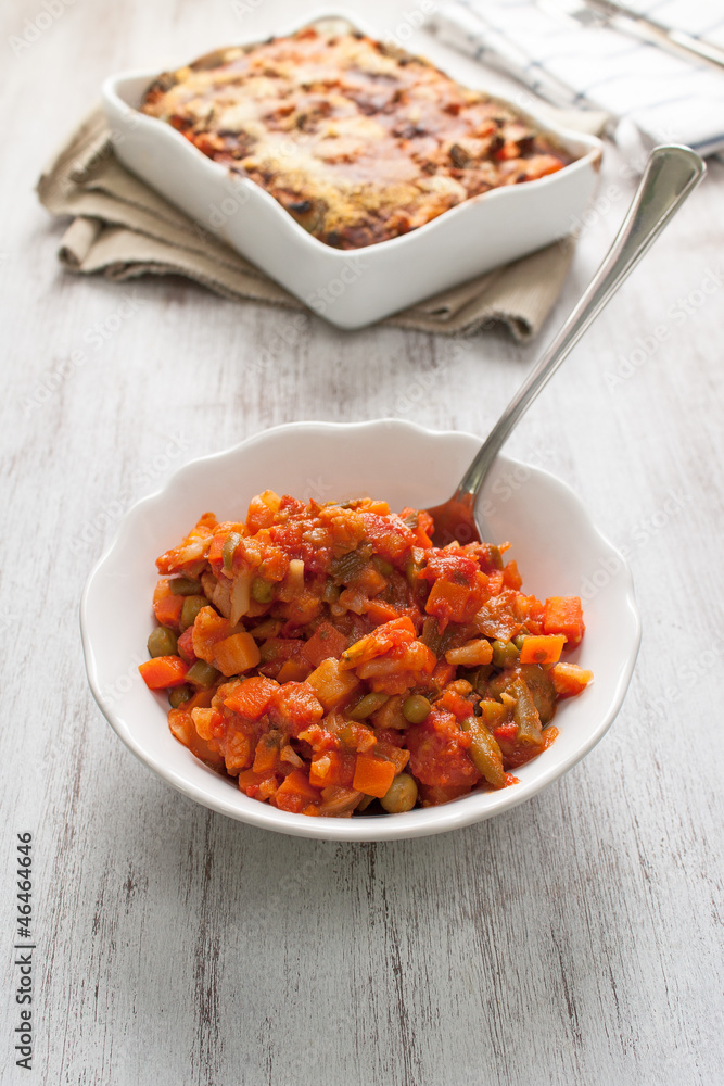 Cooked veggies for vegetarian lasagne Cooked veggies for vegetarian lasagne