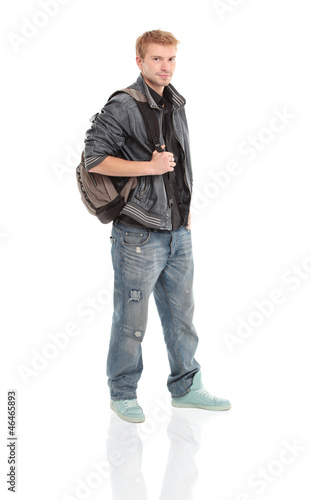 Happy male student smiling - isolated over a white background