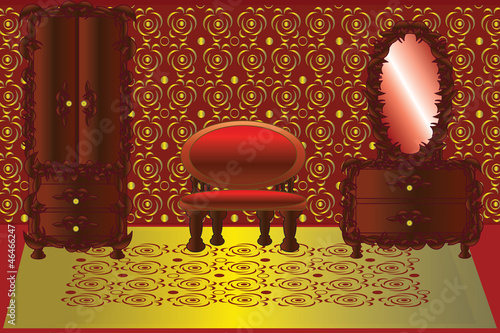 Boudoir in golden and red colors