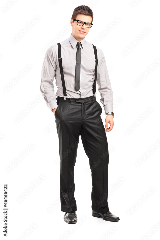 Full length portrait of a stylish smiling man posing Full length portrait of a stylish smiling man posing